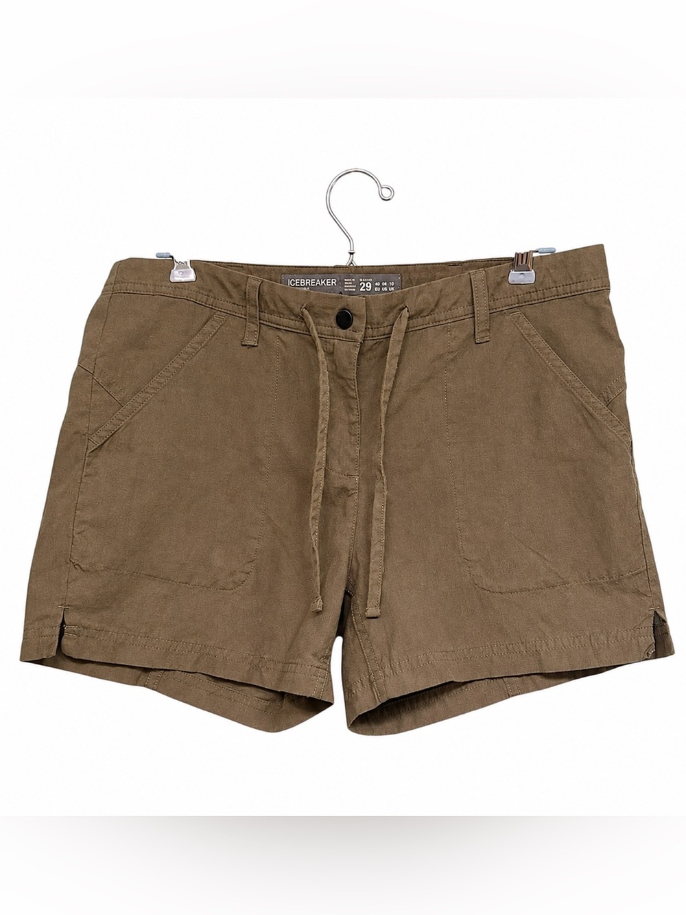 Icebreaker Merino Shasta shorts in olive green, size 29